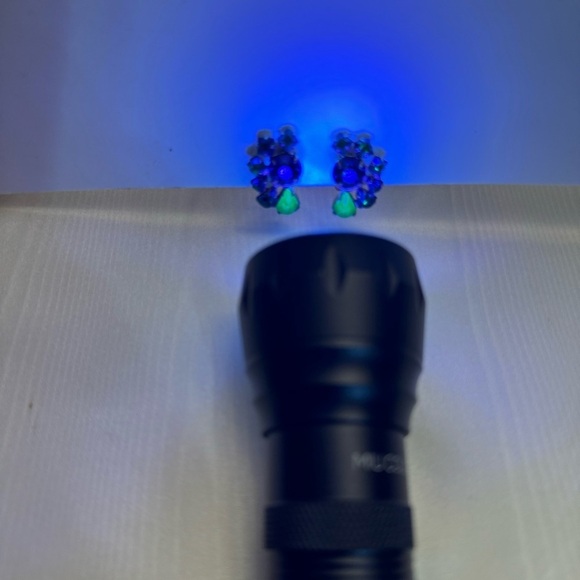 Beautiful Uranium Crystal Rhinestone Emerald Green Clip On Earrings Vintage - Picture 12 of 14